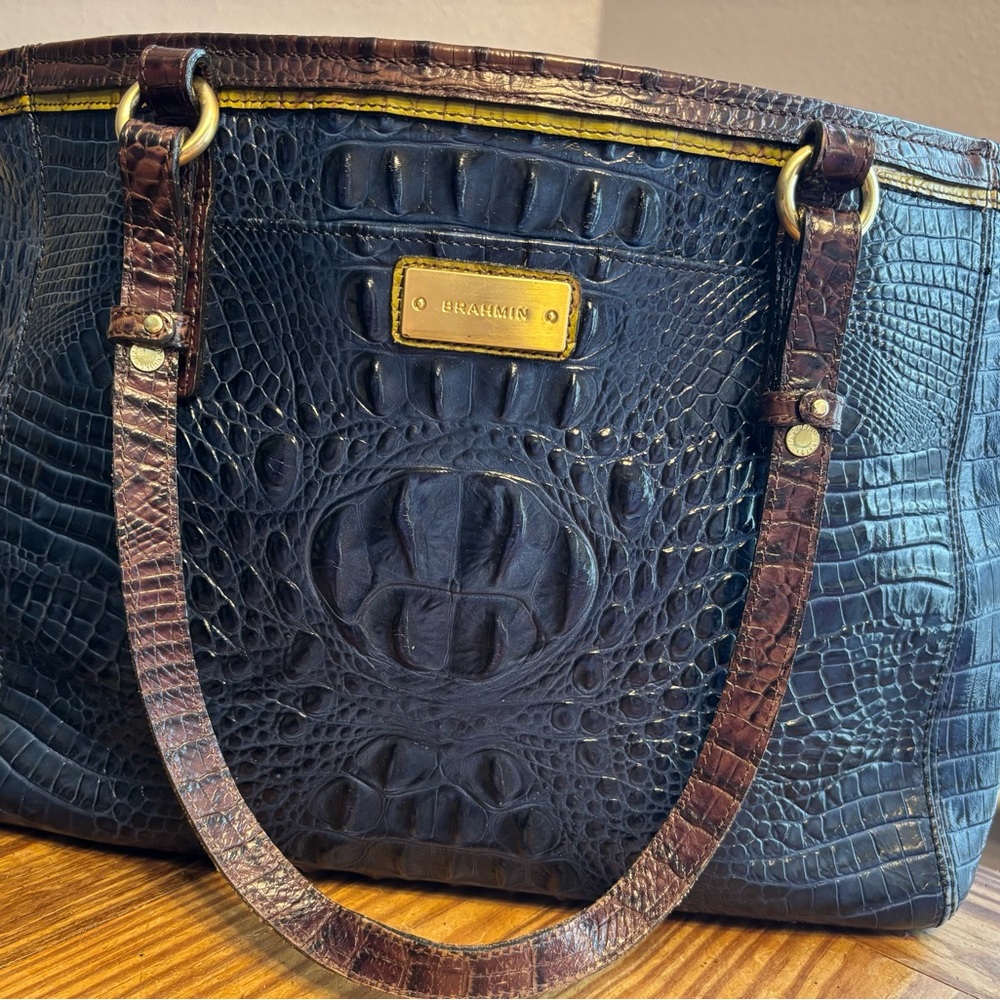 Brahmin Blue and Brown Textured Tote